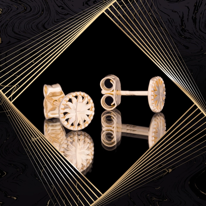 K1684 Złote kolczyki. Ażurowe słoneczka. 585