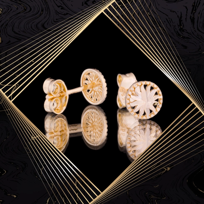 K1684 Złote kolczyki. Ażurowe słoneczka. 585