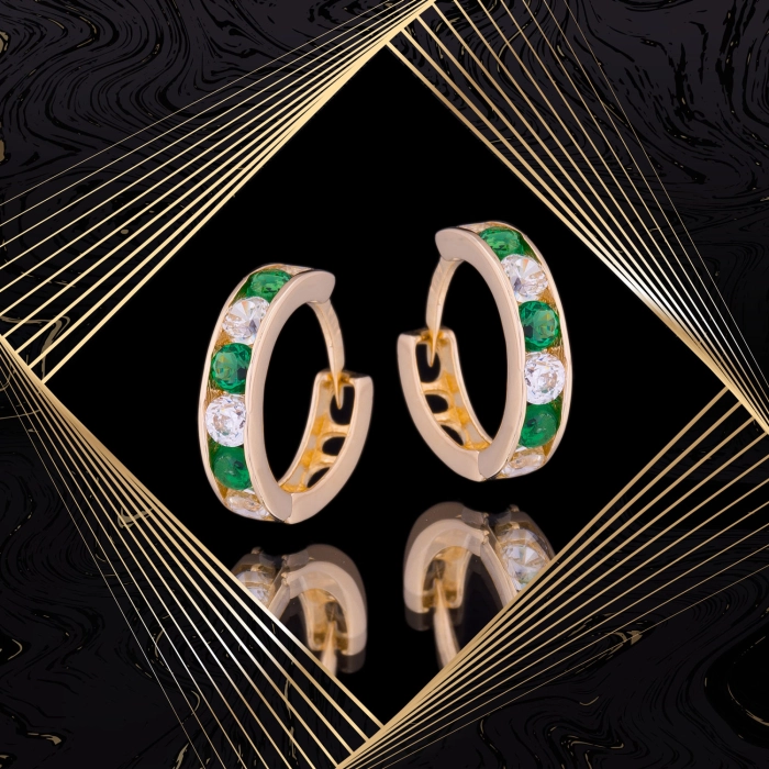 K1685 Złote kolczyki. Malutkie kółka z cyrkoniami. Dla dziecka. 585