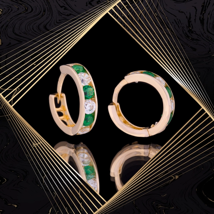 K1685 Złote kolczyki. Malutkie kółka z cyrkoniami. Dla dziecka. 585