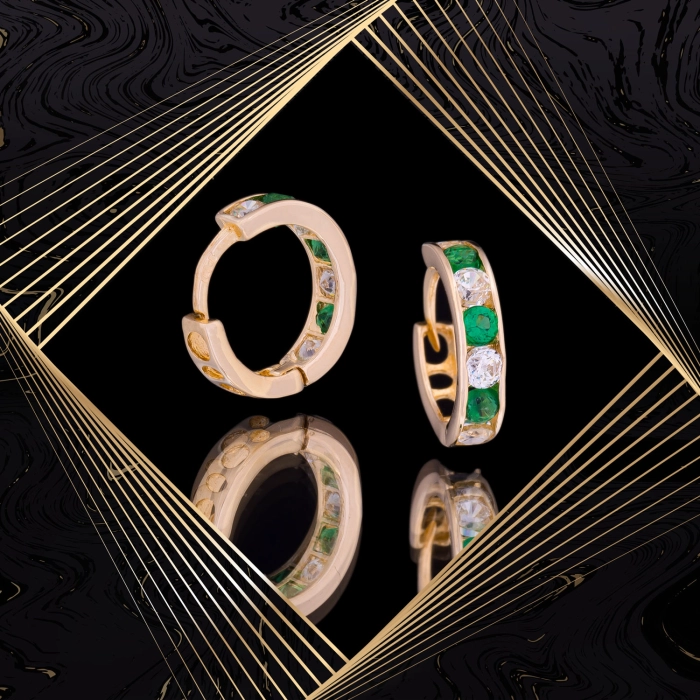 K1685 Złote kolczyki. Malutkie kółka z cyrkoniami. Dla dziecka. 585