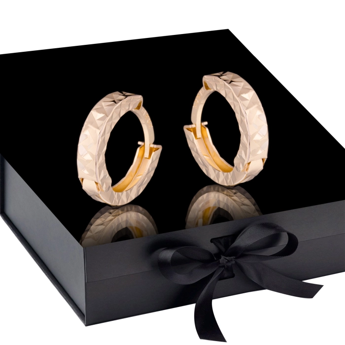 K1687 Złote kolczyki. Malutkie kółka z diamentowanym wzorem. 585