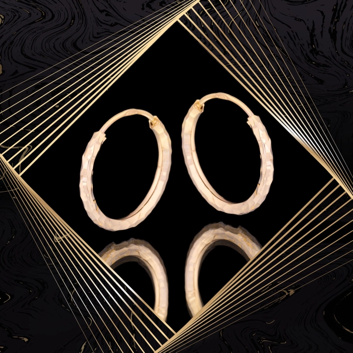 K1688 Złote kolczyki. Wąskie kółeczka z diamentowanym wzorem. 585