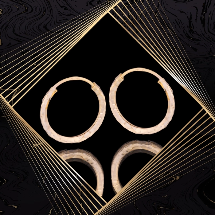 K1688 Złote kolczyki. Wąskie kółeczka z diamentowanym wzorem. 585