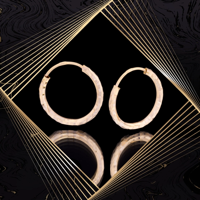 K1688 Złote kolczyki. Wąskie kółeczka z diamentowanym wzorem. 585