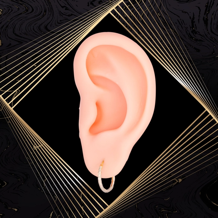 K1688 Złote kolczyki. Wąskie kółeczka z diamentowanym wzorem. 585