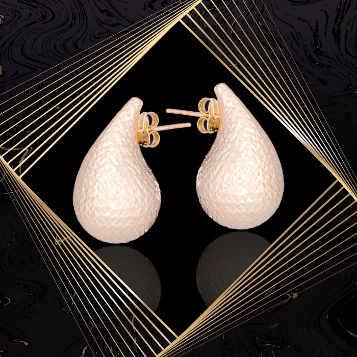 K1696 Złote kolczyki. Złote kardashianki. Złote kropelki z diamentowanym wzorem. Duże. 585