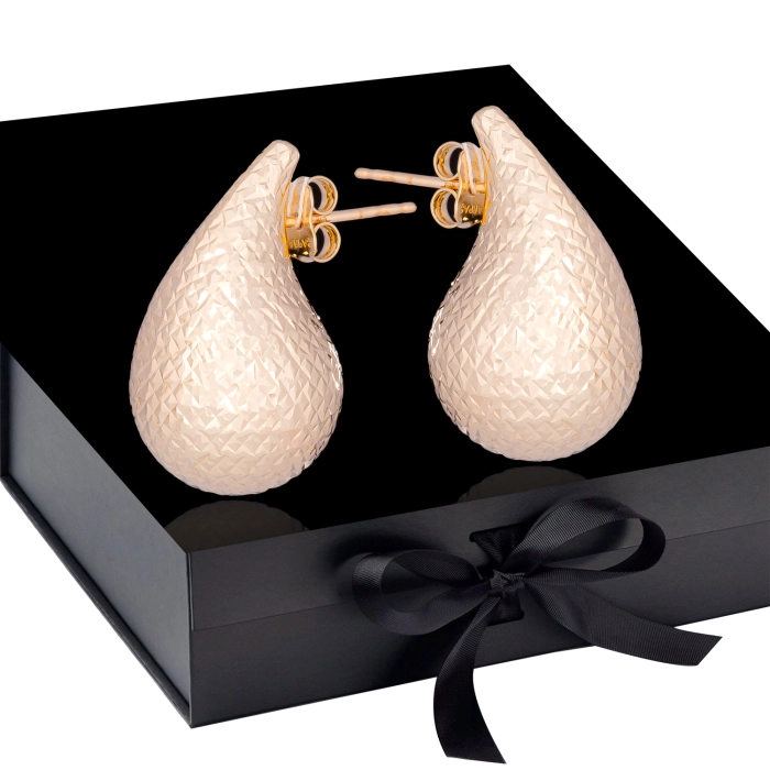 K1696 Złote kolczyki. Złote kardashianki. Złote kropelki z diamentowanym wzorem. Duże. 585