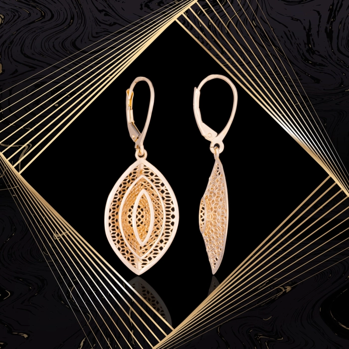 K1702 Złote kolczyki. Ażurowe kwiatuszki. Duże. 585