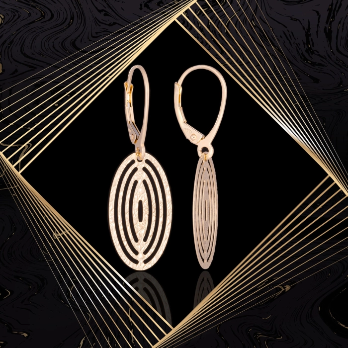 K1703 Złote kolczyki. Ażurowe owale. Duże. 585