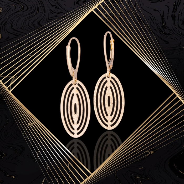 K1703 Złote kolczyki. Ażurowe owale. Duże. 585
