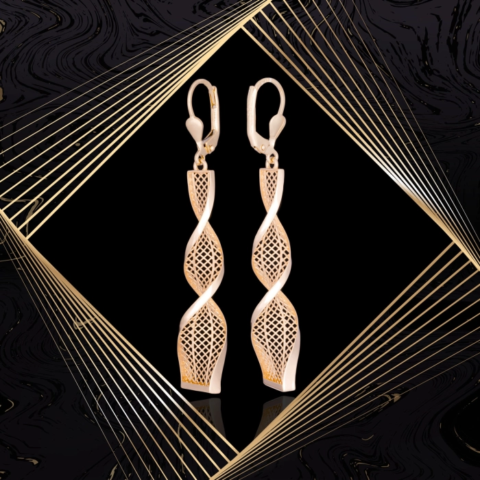 K1706 Złote kolczyki. Ażurowe świderki. Duże. 585