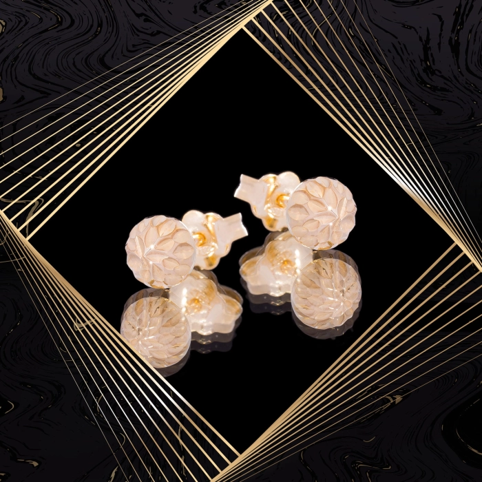 K1709 Złote kolczyki. Złote półkulki z diamentowanym wzorem. 333