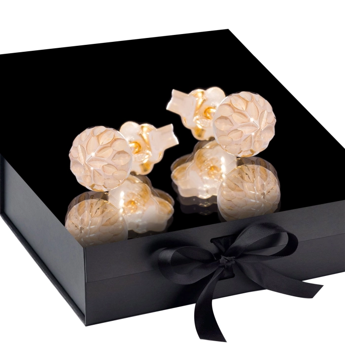 K1709 Złote kolczyki. Złote półkulki z diamentowanym wzorem. 333