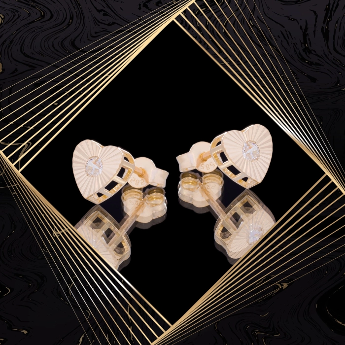 K1711 Złote kolczyki. Złote serduszka z cyrkoniami. 585