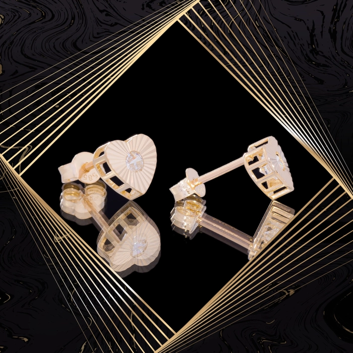 K1711 Złote kolczyki. Złote serduszka z cyrkoniami. 585