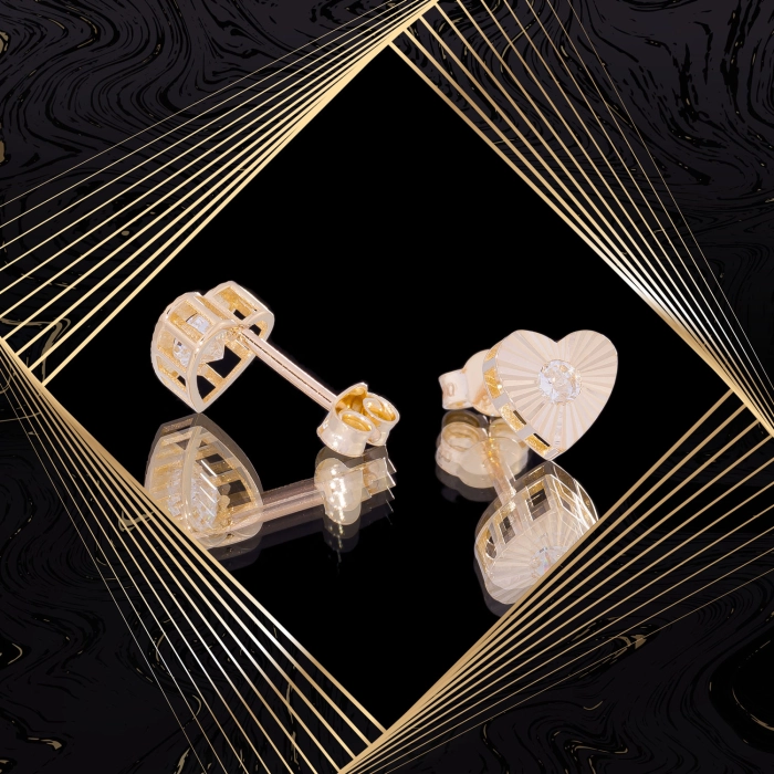 K1711 Złote kolczyki. Złote serduszka z cyrkoniami. 585