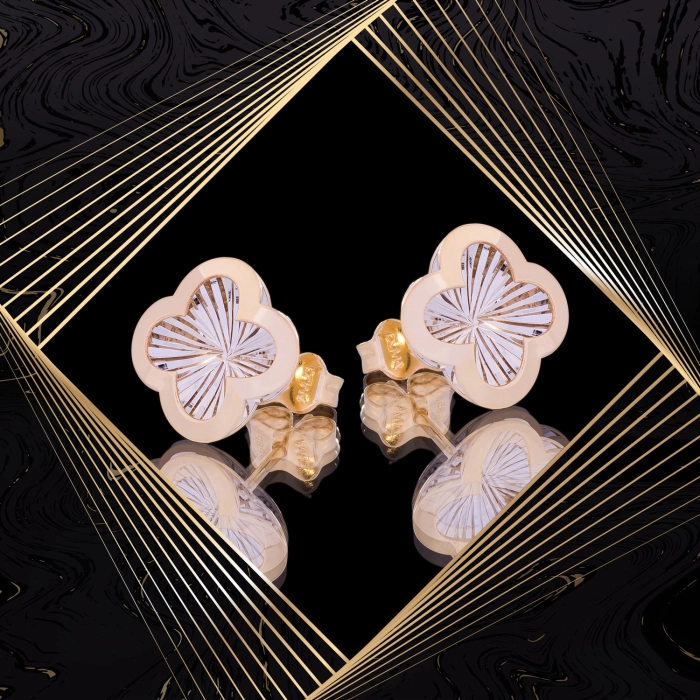 K1712 Złote kolczyki. Złote przestrzenne koniczynki. 585