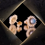 K1713 Złote kolczyki. Złote karmazycje z czarnymi perłami. 585