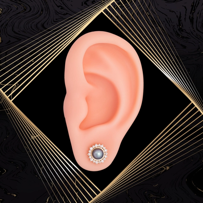 K1713 Złote kolczyki. Złote karmazycje z czarnymi perłami. 585