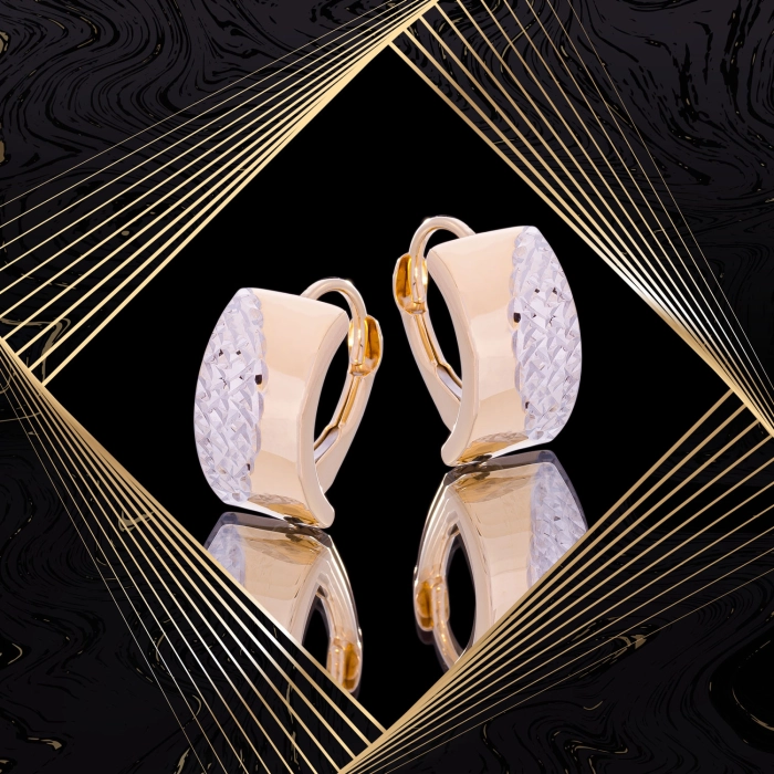 K1714 Złote kolczyki. Dwukolorowe prostokątne kolanka. 585