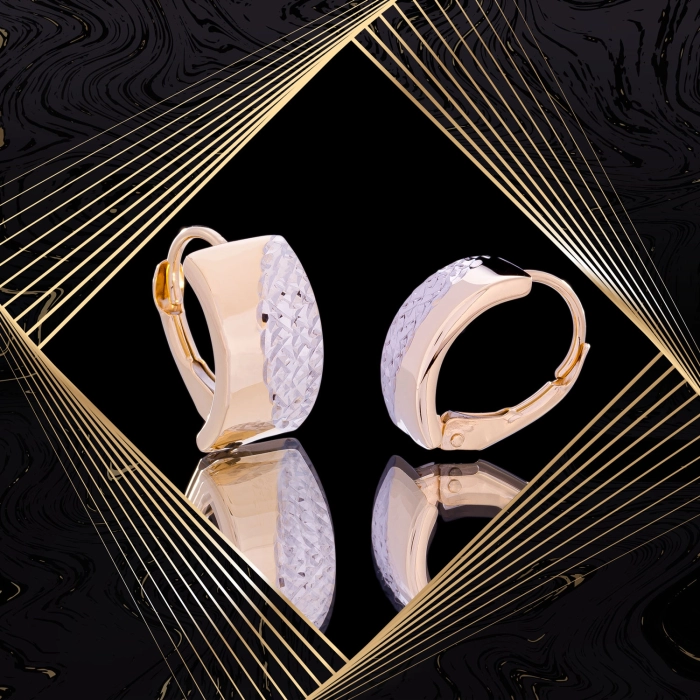 K1714 Złote kolczyki. Dwukolorowe prostokątne kolanka. 585