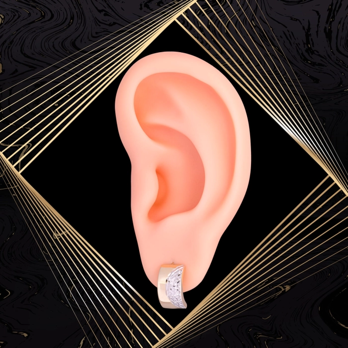 K1714 Złote kolczyki. Dwukolorowe prostokątne kolanka. 585