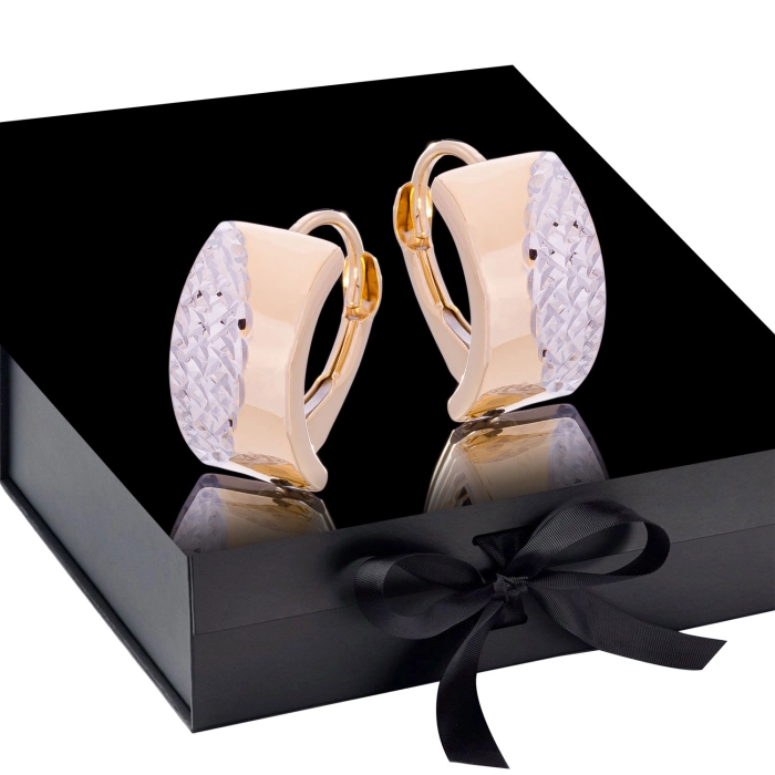 K1714 Złote kolczyki. Dwukolorowe prostokątne kolanka. 585