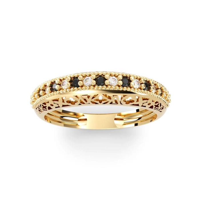 PA009H Złoty pierścionek. Złoty ażurowy mostek z cyrkoniami. 375