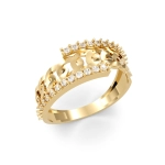 PA071  Złoty pierścionek. Pancerka z cyrkoniami. 375