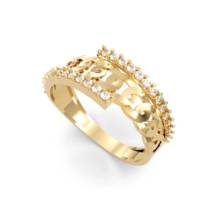 PA071  Złoty pierścionek. Pancerka z cyrkoniami. 375