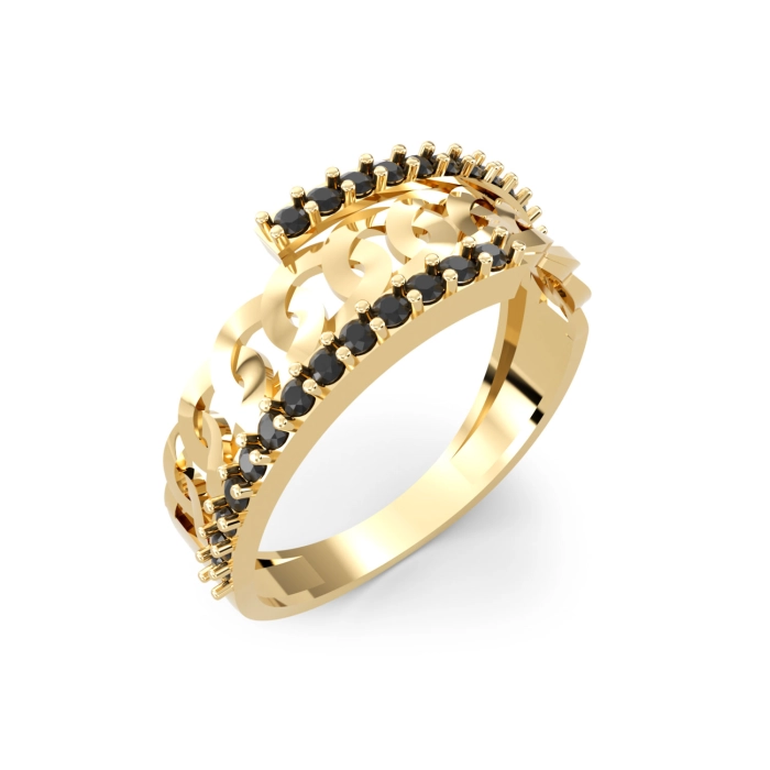 PA071H  Złoty pierścionek. Pancerka z cyrkoniami. 375