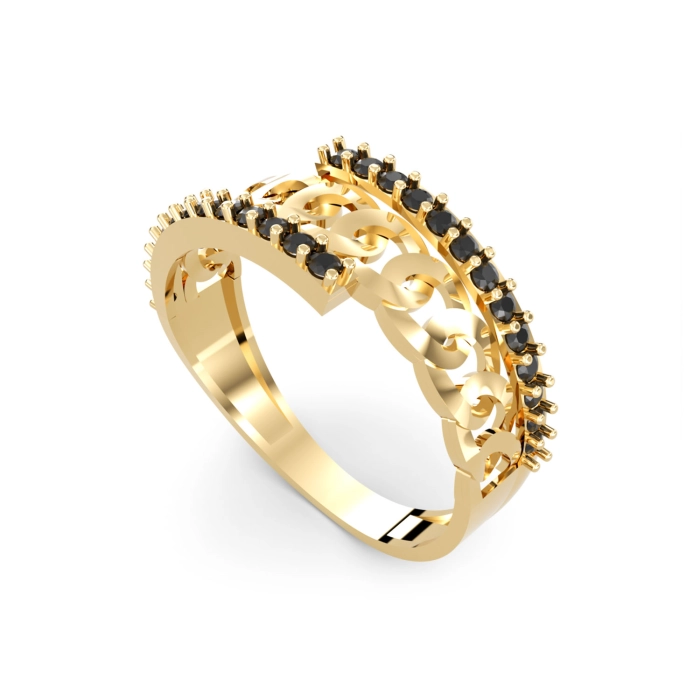 PA071H  Złoty pierścionek. Pancerka z cyrkoniami. 375