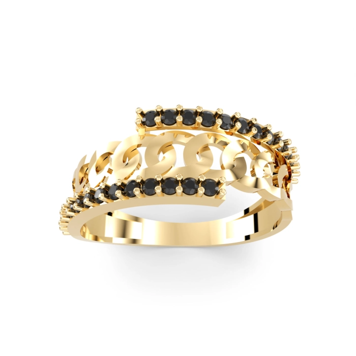 PA071H  Złoty pierścionek. Pancerka z cyrkoniami. 375