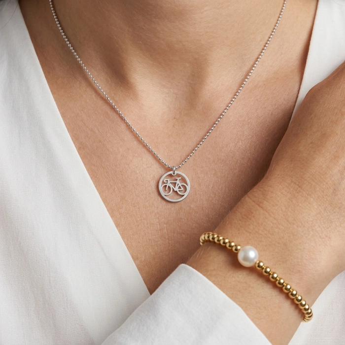 Srebrny naszyjnik kolarzówka. Srebrny rower. Szosa. 925