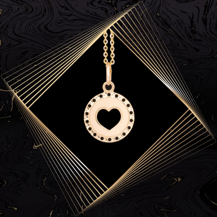 W837 Złoty wisiorek. Ażurowe złote serduszko z matowym tłem. 585