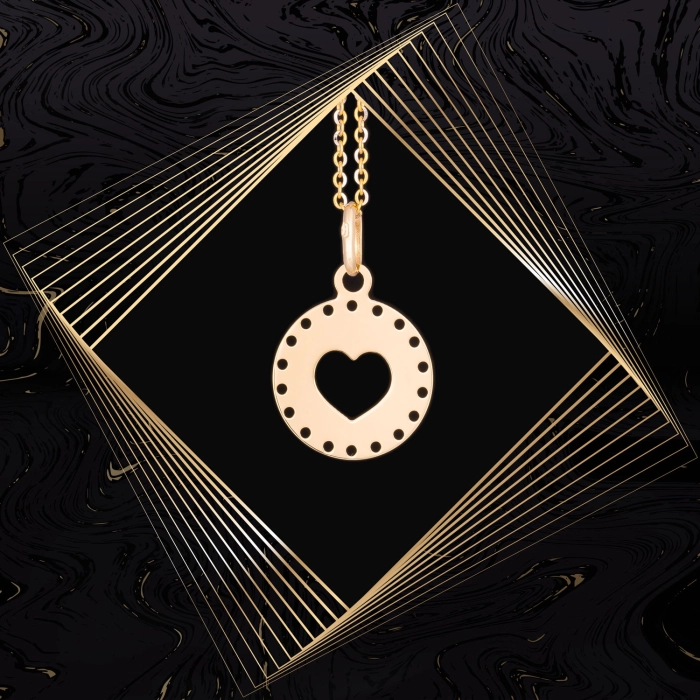 W837 Złoty wisiorek. Ażurowe złote serduszko z matowym tłem. 585