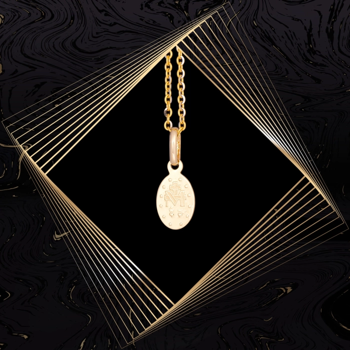 W853 Złoty wisiorek. Medalik Niepokalanego Poczęcia. Cudowny medalik. 585