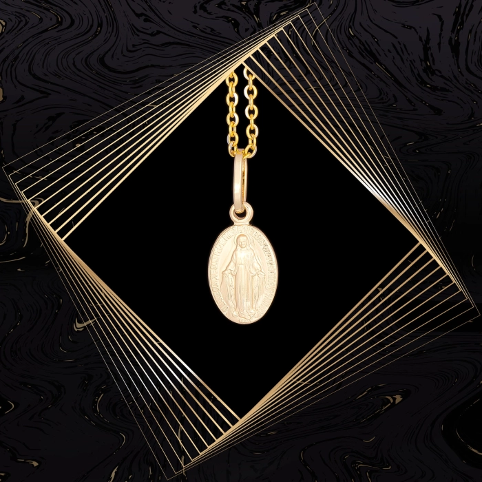 W854 Złoty wisiorek. Medalik Niepokalanego Poczęcia. Cudowny medalik. 585