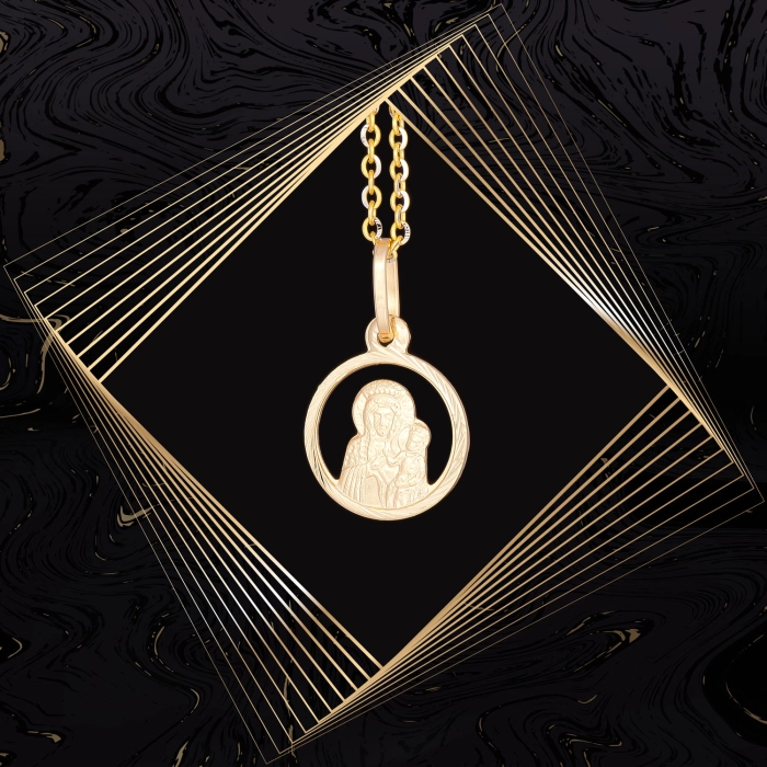 W855 Złoty wisiorek. Matka Boska z dzieciątkiem. 585