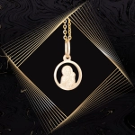 W856 Złoty wisiorek. Matka Boska z dzieciątkiem. 585