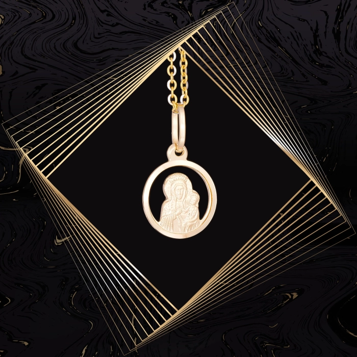 W856 Złoty wisiorek. Matka Boska z dzieciątkiem. 585