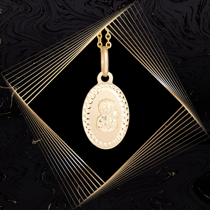 W860 Złoty wisiorek. Złoty medalik. Matka Boska z dzieciątkiem. 585