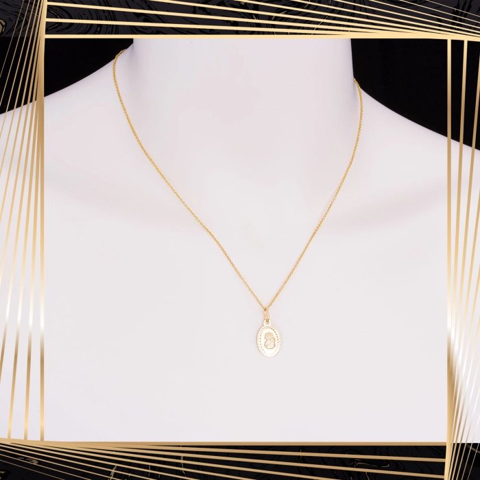 W860 Złoty wisiorek. Złoty medalik. Matka Boska z dzieciątkiem. 585