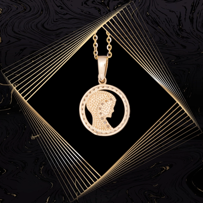 W861 Złoty wisiorek. Złoty medalik z cyrkoniami. Matka Boska. 585