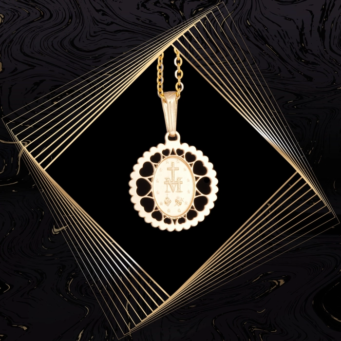 W862 Złoty wisiorek. Medalik Niepokalanego Poczęcia. Cudowny medalik. 585