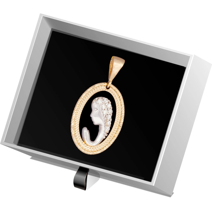 W863 Złoty wisiorek. Złoty medalik z cyrkoniami. Matka Boska. 585