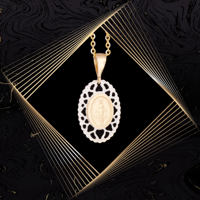 W864 Złoty wisiorek. Medalik Niepokalanego Poczęcia. Cudowny medalik. 585