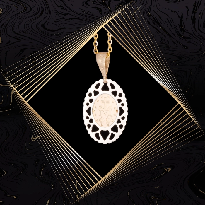 W864 Złoty wisiorek. Medalik Niepokalanego Poczęcia. Cudowny medalik. 585