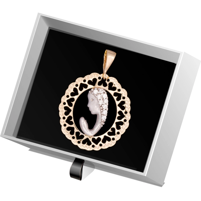 W867 Złoty wisiorek. Złoty medalik z cyrkoniami. Matka Boska. 585